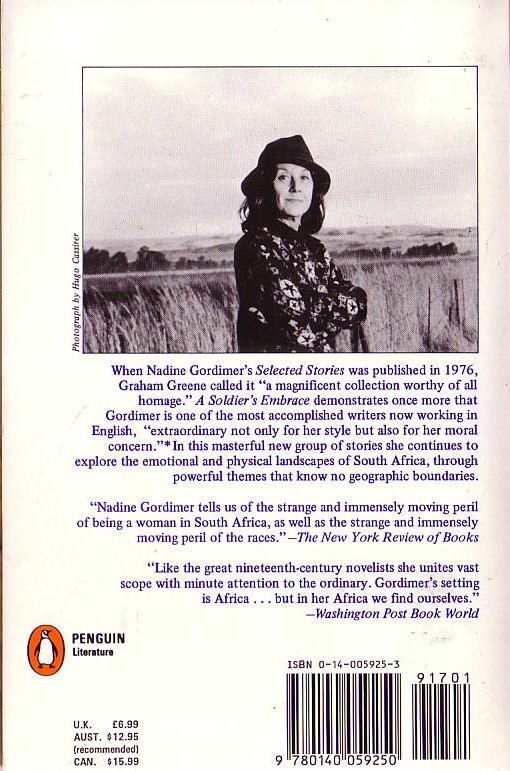 Nadine Gordimer  A SOLDIER'S EMBRACE magnified rear book cover image