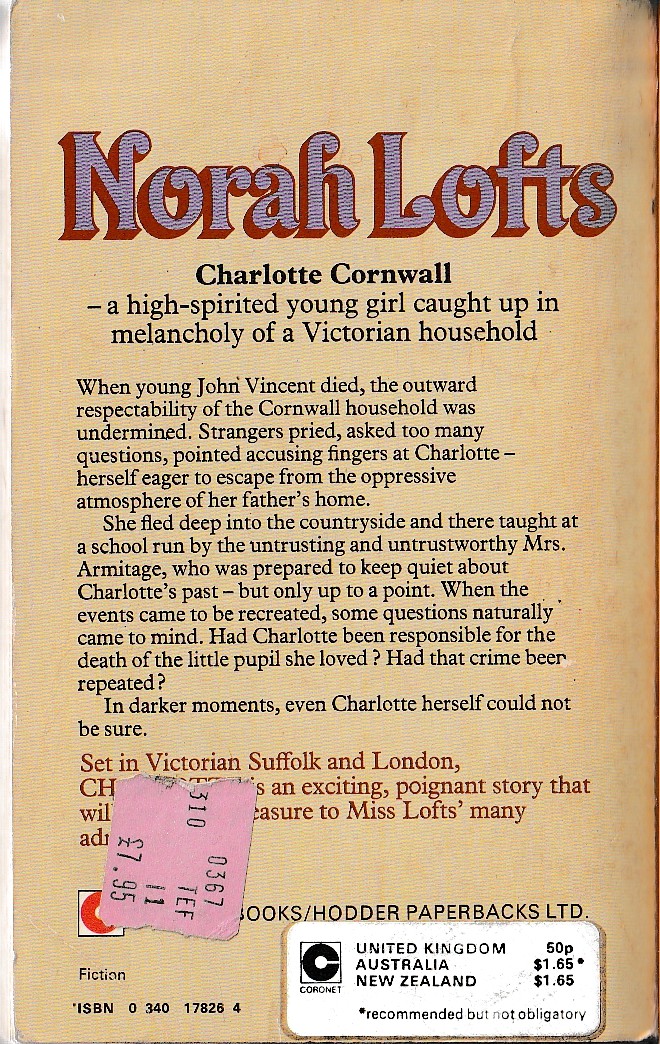 Norah Lofts  CHARLOTTE magnified rear book cover image