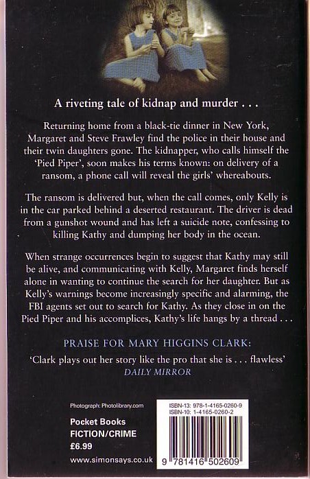 Mary Higgins Clark  TWO LITTLE GIRLS IN BLUE magnified rear book cover image