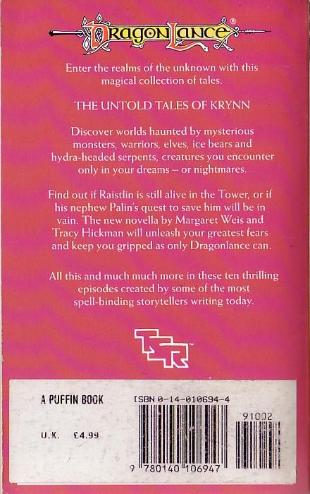 DRAGONLANCE TALES 1: THE MAGIC OF KRYNN magnified rear book cover image