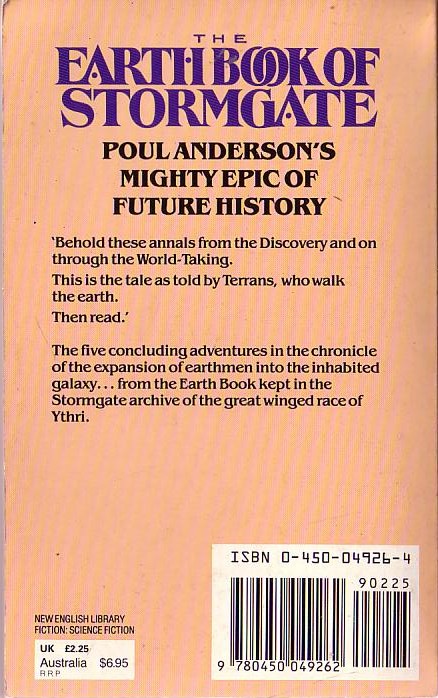 Poul Anderson  THE EARTH BOOK OF STORMGATE - 3 magnified rear book cover image