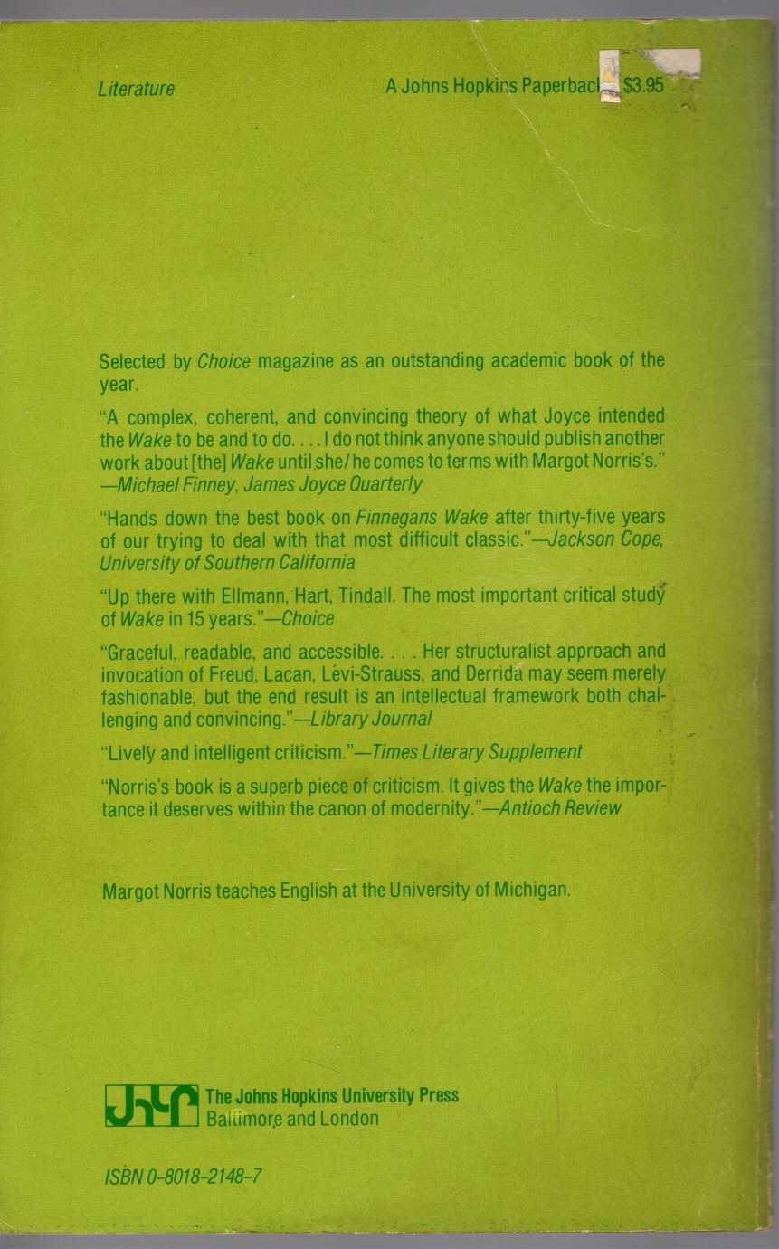 (Margot Norris) THE DECENTERED UNIVERSE OF FINNEGANS WAKE. A Structuralist Analysis magnified rear book cover image