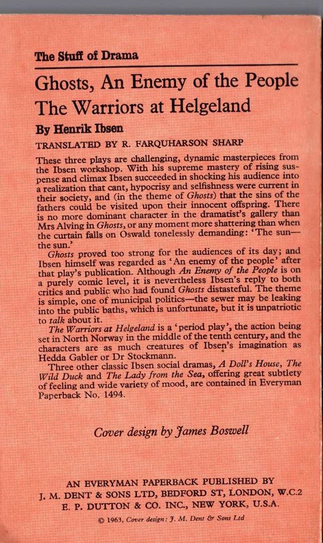 Henrik Ibsen  GHOSTS and AN ENEMY OF THE PEOPLE / WARRIORS AT HELGELAND magnified rear book cover image