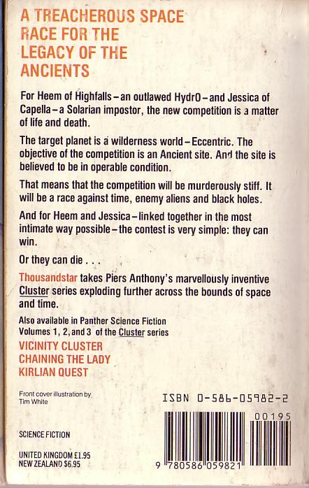 Piers Anthony  THOUSANDSTAR magnified rear book cover image