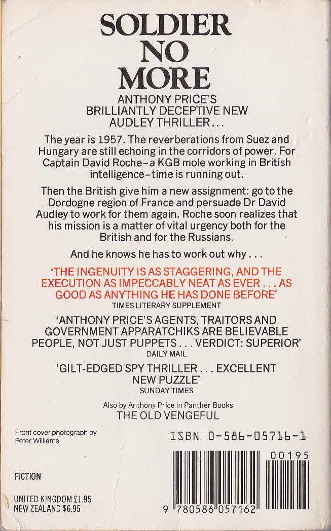 Anthony Price  SOLDIER NO MORE magnified rear book cover image