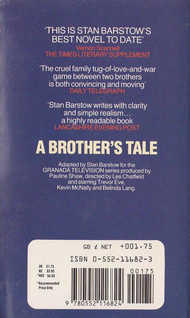 Stan Barstow  A BROTHER'S TALE (TV tie-in: Trevor Eve) magnified rear book cover image