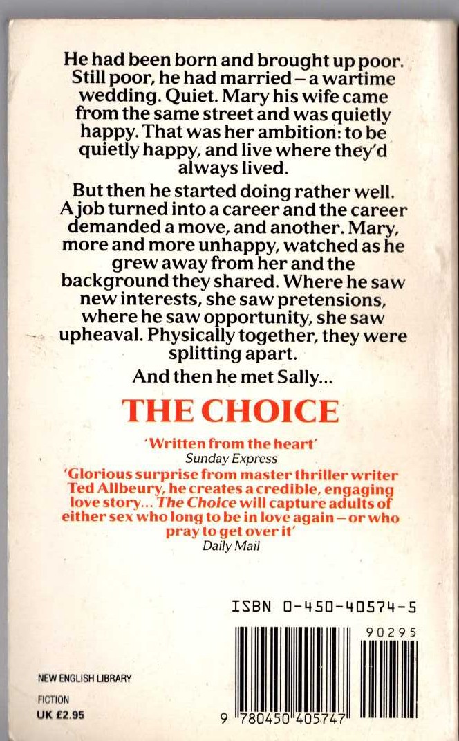 Ted Allbeury  THE CHOICE magnified rear book cover image