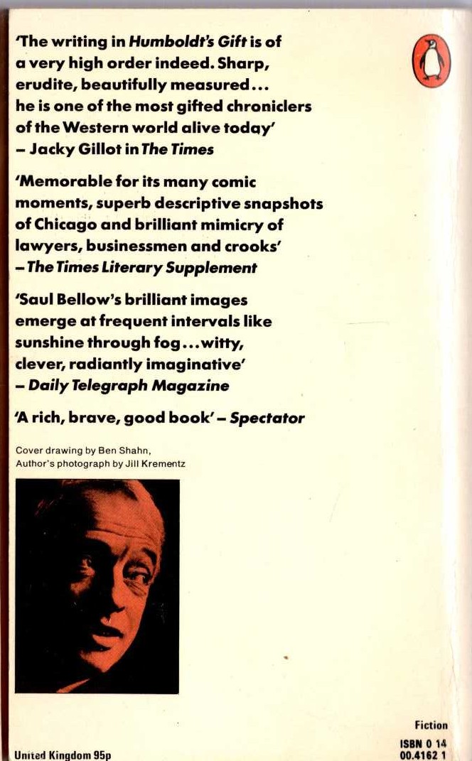 Saul Bellow  HUMBOLDT'S GIFT magnified rear book cover image