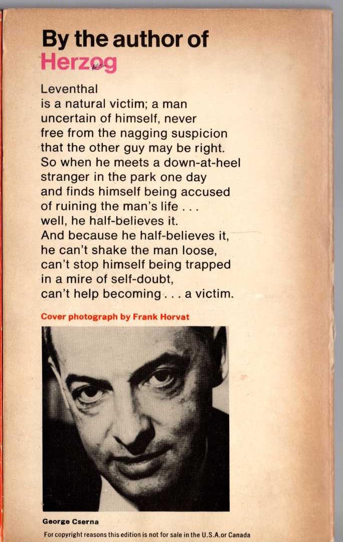 Saul Bellow  VICTIM magnified rear book cover image