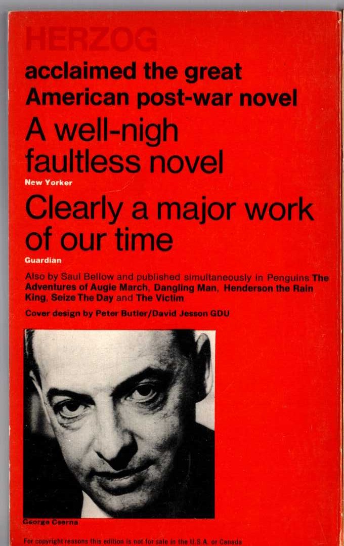 Saul Bellow  HERZOG magnified rear book cover image