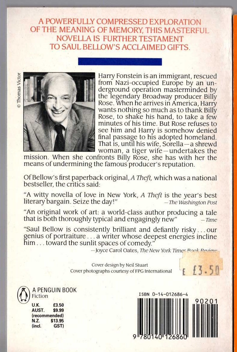 Saul Bellow  THE BELLAROSA CONNECTION magnified rear book cover image