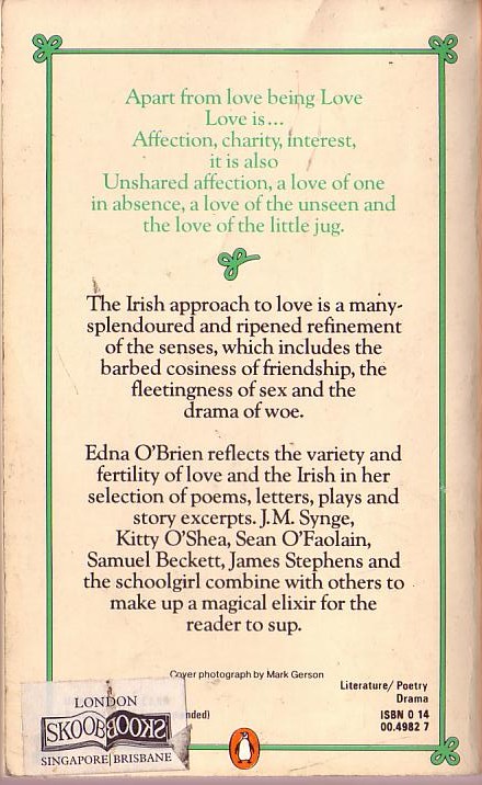 Edna O'Brien  SOME IRISH LOVING. A Selection magnified rear book cover image