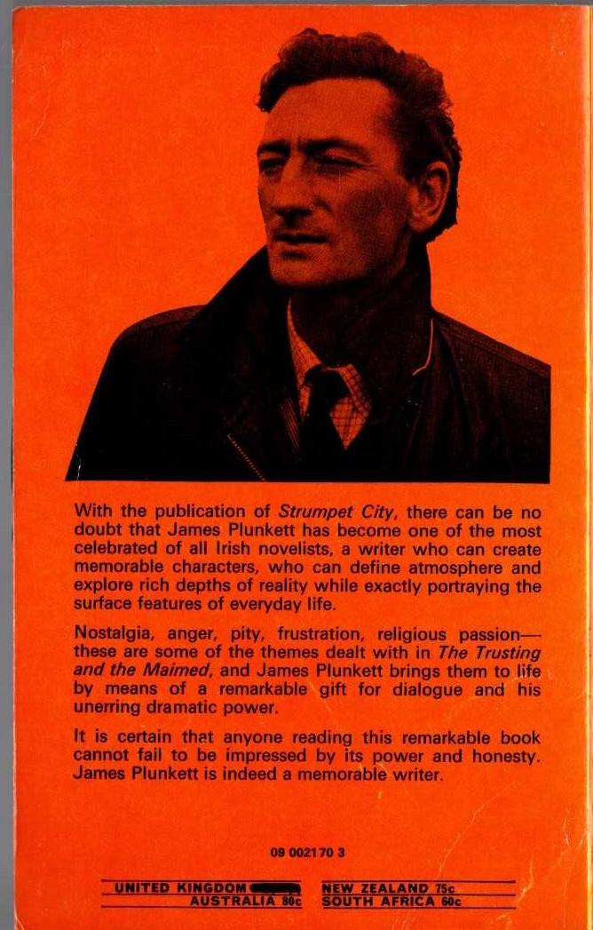 James Plunkett  THE TRUSTING AND THE MAIMED magnified rear book cover image