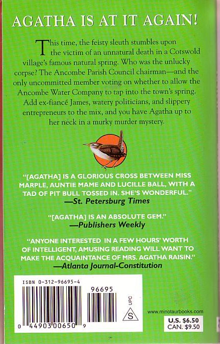 M.C. Beaton  AGATHA RAISIN AND THE WELLSPRING OF DEATH magnified rear book cover image