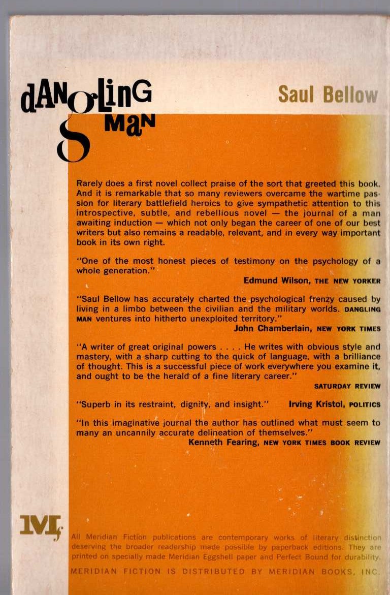 Saul Bellow  DANGLING MAN magnified rear book cover image