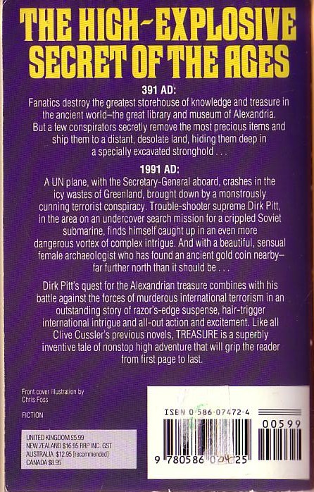Clive Cussler  TREASURE magnified rear book cover image