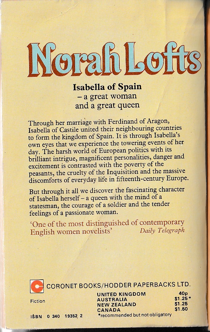 Norah Lofts  CROWN OF ALOES magnified rear book cover image