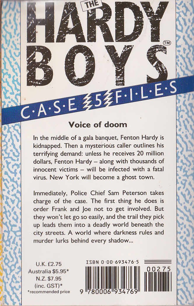 Franklin W. Dixon  THE HARDY BOYS CASEFILES: #5 EDGE OF DESTRUCTION magnified rear book cover image