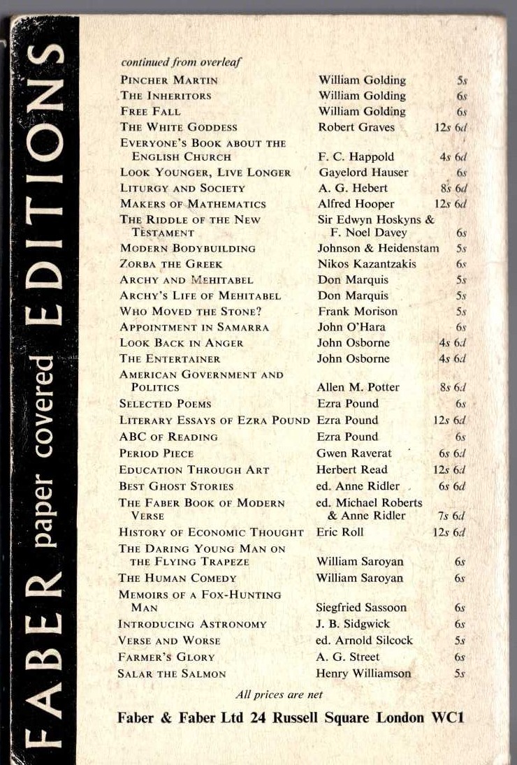 T.S. Eliot  SELECTED POEMS magnified rear book cover image