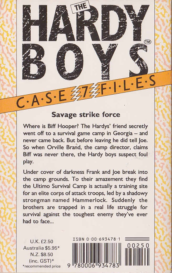 Franklin W. Dixon  THE HARDY BOYS CASEFILES: #7 DEATHGAME magnified rear book cover image