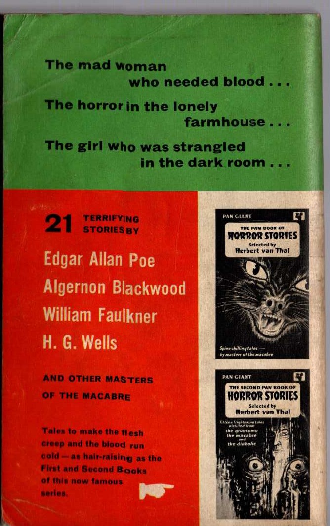 Herbert van Thal (selects) THE THIRD PAN BOOK OF HORROR STORIES. Vol.3.3rd magnified rear book cover image