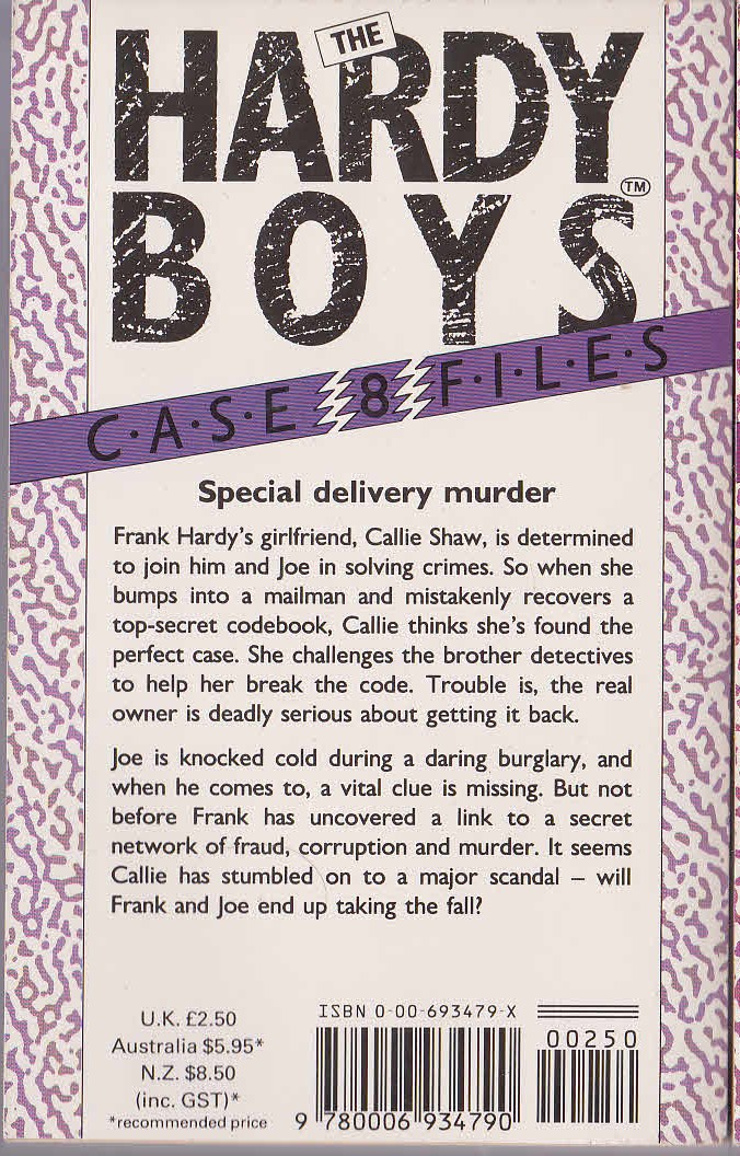 Franklin W. Dixon  THE HARDY BOYS CASEFILES: #8 SEE NO EVIL magnified rear book cover image