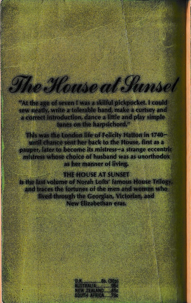 Norah Lofts  THE HOUSE AT SUNSET magnified rear book cover image