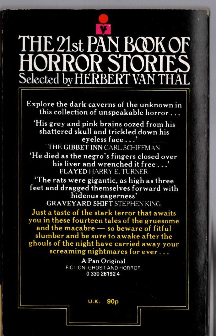 Herbert van Thal (selects) THE 21st PAN BOOK OF HORROR STORIES. Vol.21 magnified rear book cover image