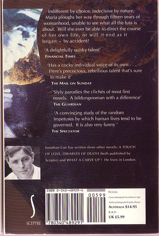 Jonathan Coe  THE ACCIDENTAL WOMAN magnified rear book cover image