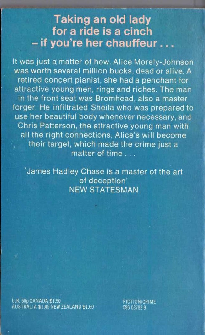 James Hadley Chase  JUST A MATTER OF TIME magnified rear book cover image