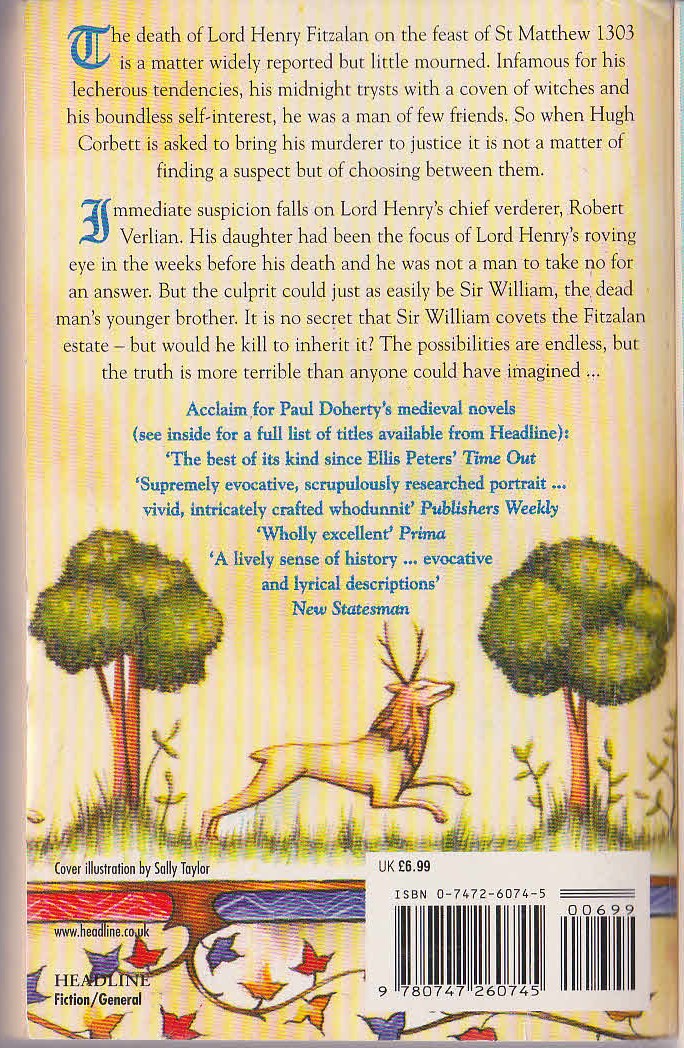 Paul Doherty  THE DEMON ARCHER magnified rear book cover image