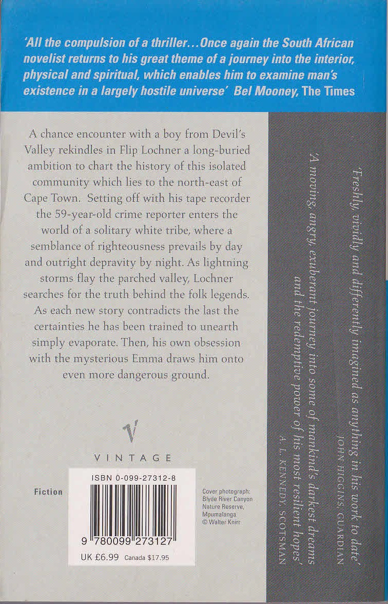 Andre Brink  DEVIL'S VALLEY magnified rear book cover image