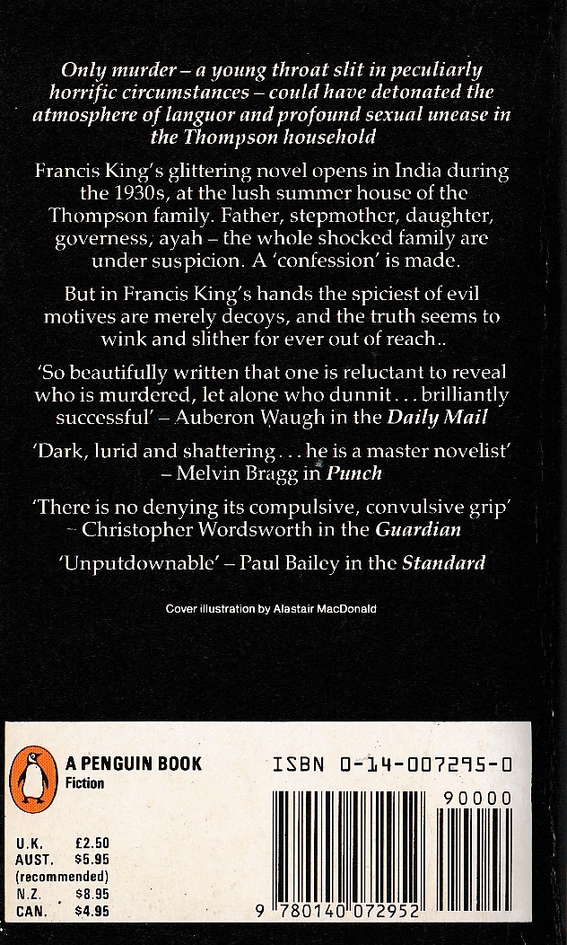 Francis King  ACT OF DARKNESS magnified rear book cover image