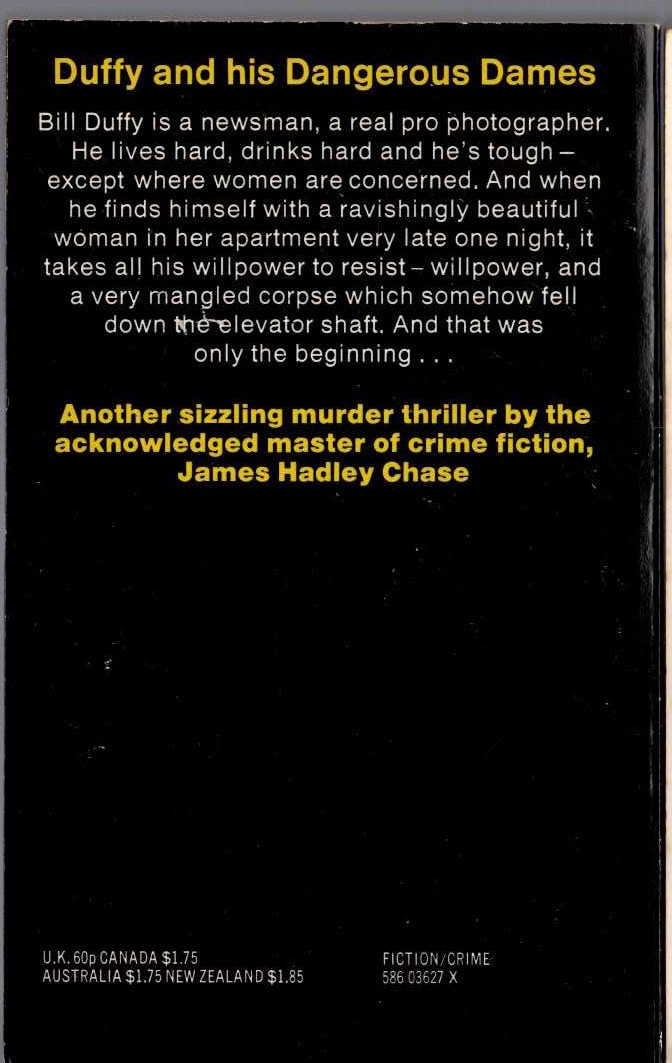 James Hadley Chase  HE WON'T NEED IT NOW magnified rear book cover image