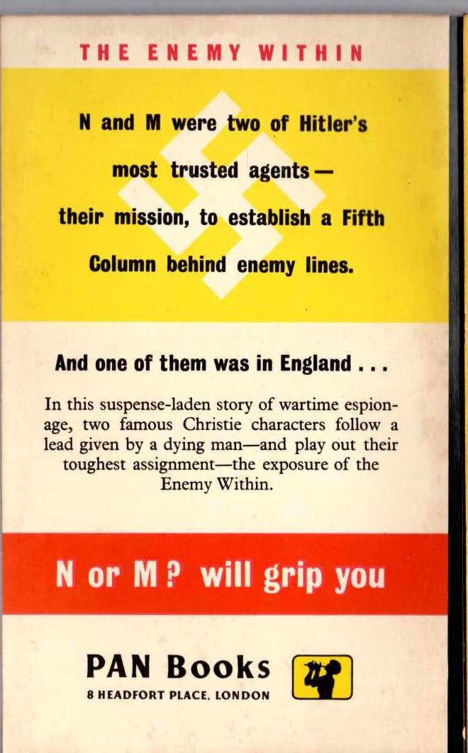 Agatha Christie  N OR M? magnified rear book cover image