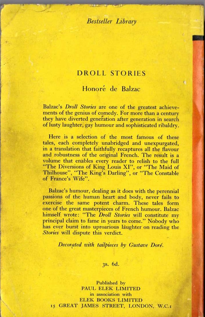 Honore de Balzac  DROLL STORIES magnified rear book cover image