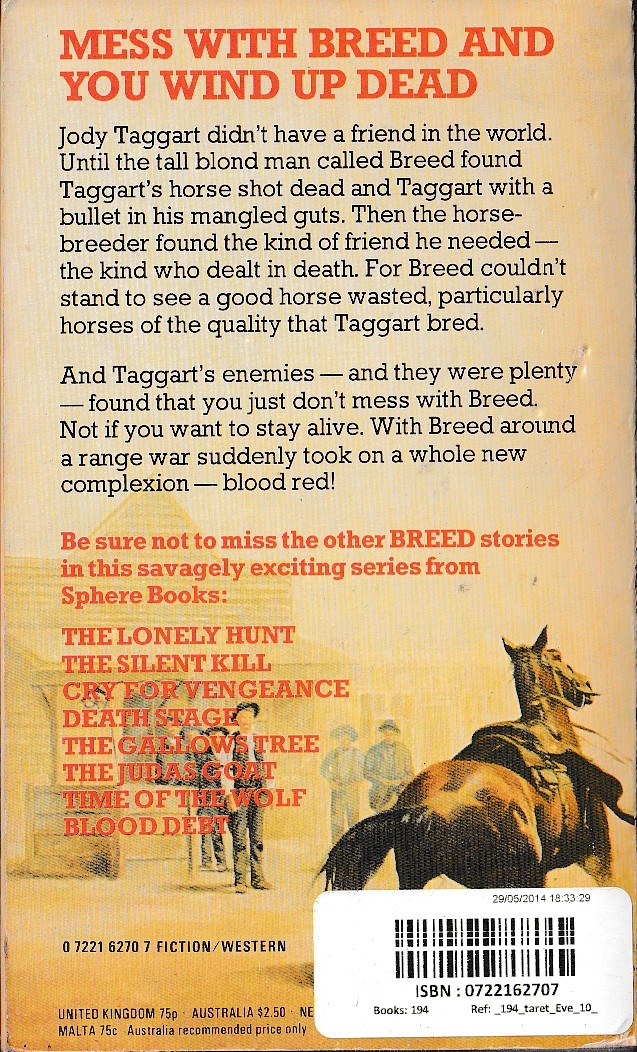 James A. Muir  BREED 9: BLOOD-STOCK! magnified rear book cover image
