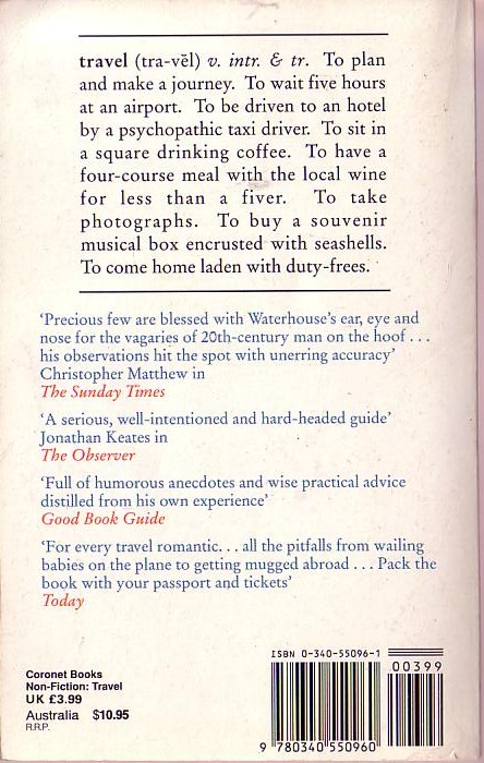 Keith Waterhouse  THE THEORY AND PRACTICE OF TRAVEL (non-fiction) magnified rear book cover image