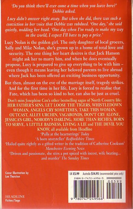 Josephine Cox  A TIME FOR US magnified rear book cover image