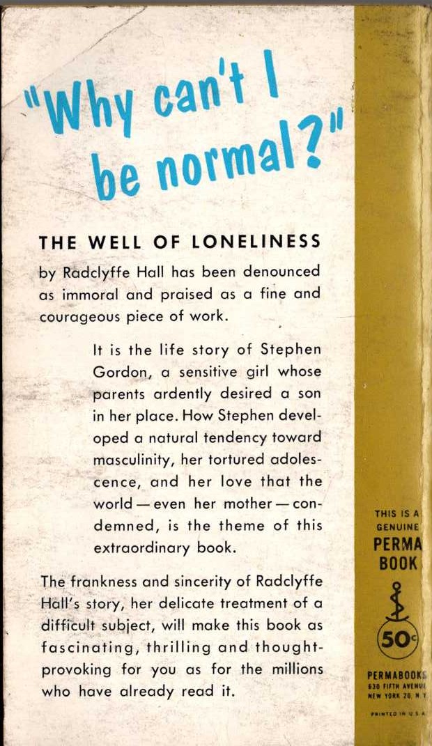 Radclyffe Hall  THE WELL OF LONELINESS magnified rear book cover image