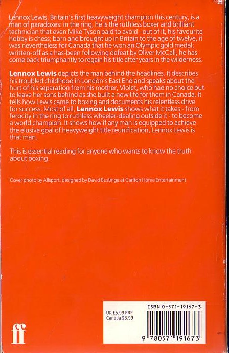 Lennox Lewis
 .LENNOX LEWIS: CHAMPION<BR>
 . .Faber 1997 (Colour Photos) rear cover image