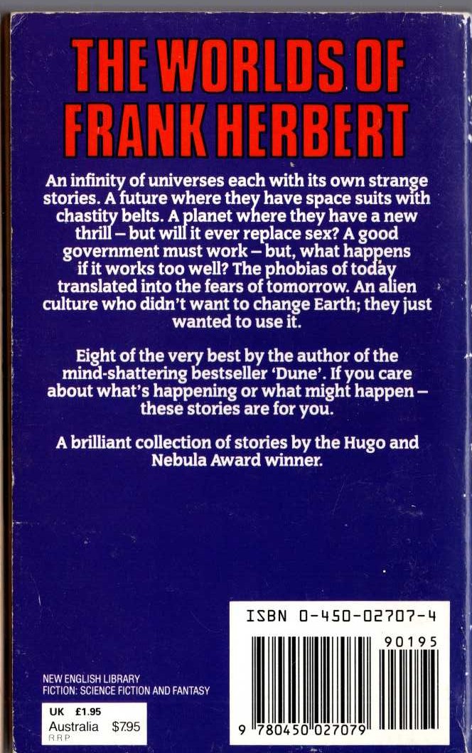 Frank Herbert  THE WORLDS OF FRANK HERBERT magnified rear book cover image