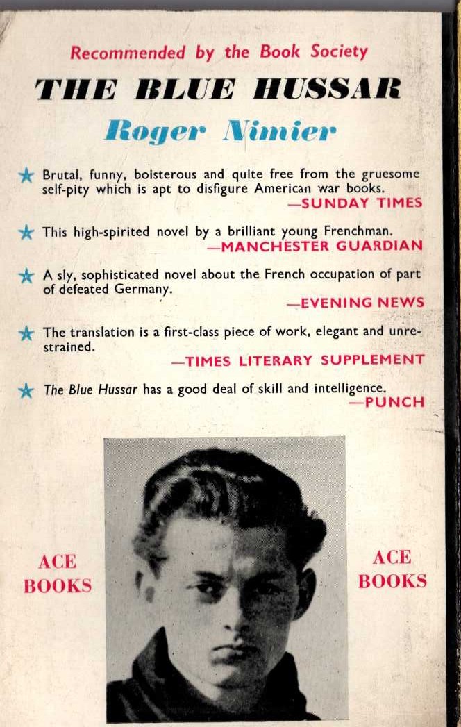Roger Nimier  THE BLUE HUSSAR magnified rear book cover image