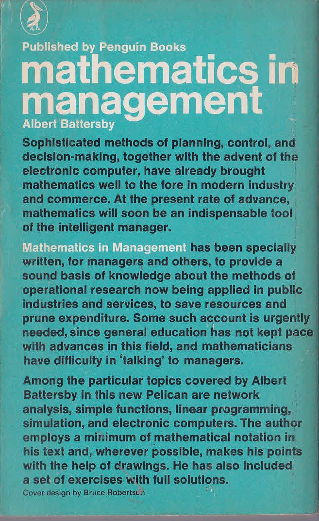Alison Battersby  MATHEMATICS IN MANAGEMENT magnified rear book cover image