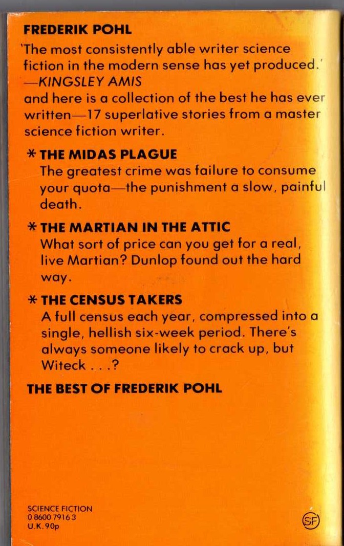 (Lester del Rey introduces) THE BEST OF FREDERIK POHL magnified rear book cover image