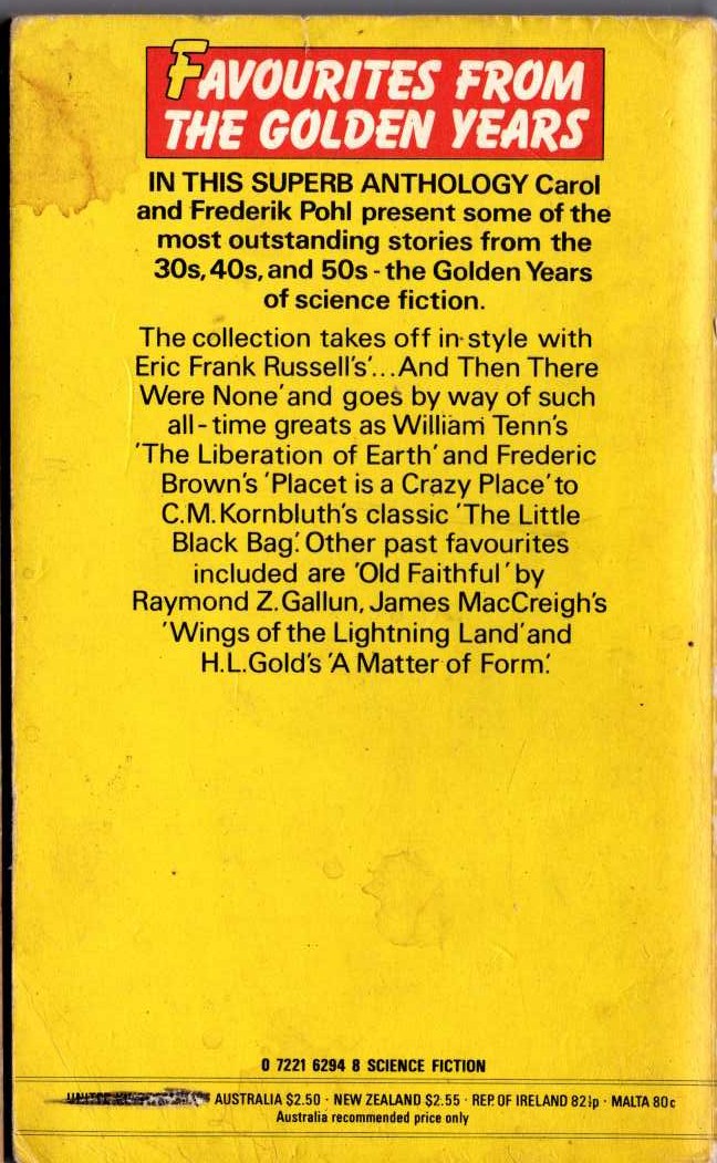 (Pohl, Frederik & Carol edit) SCIENCE FICTION, THE GREAT YEARS 30s, 40s AND 50s magnified rear book cover image