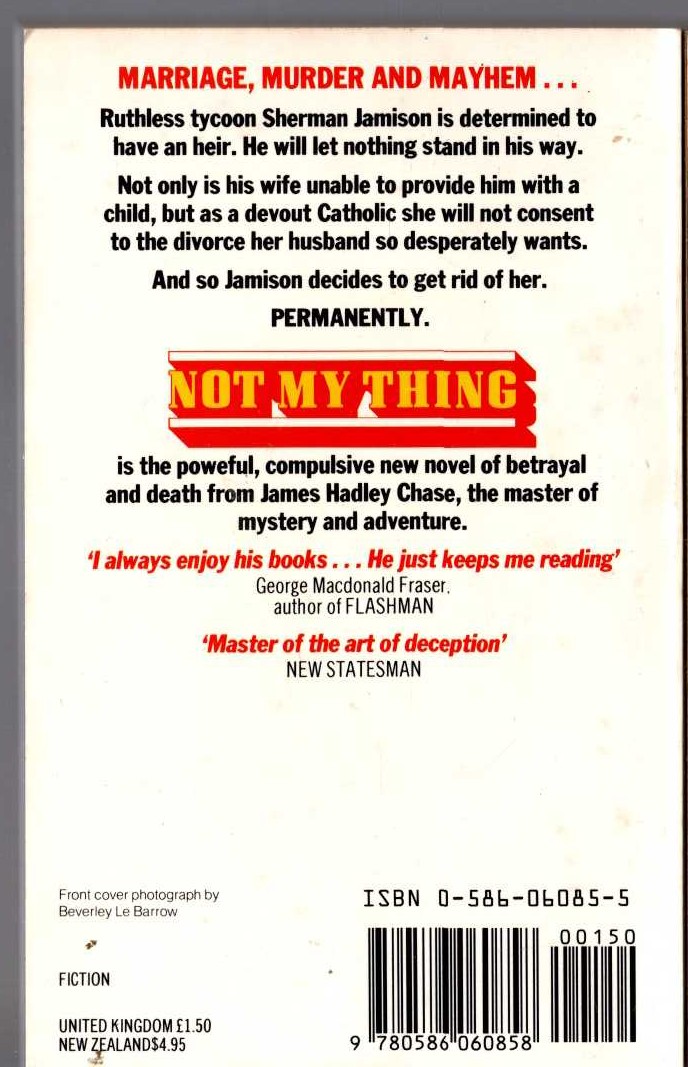 James Hadley Chase  NOT MY THING magnified rear book cover image