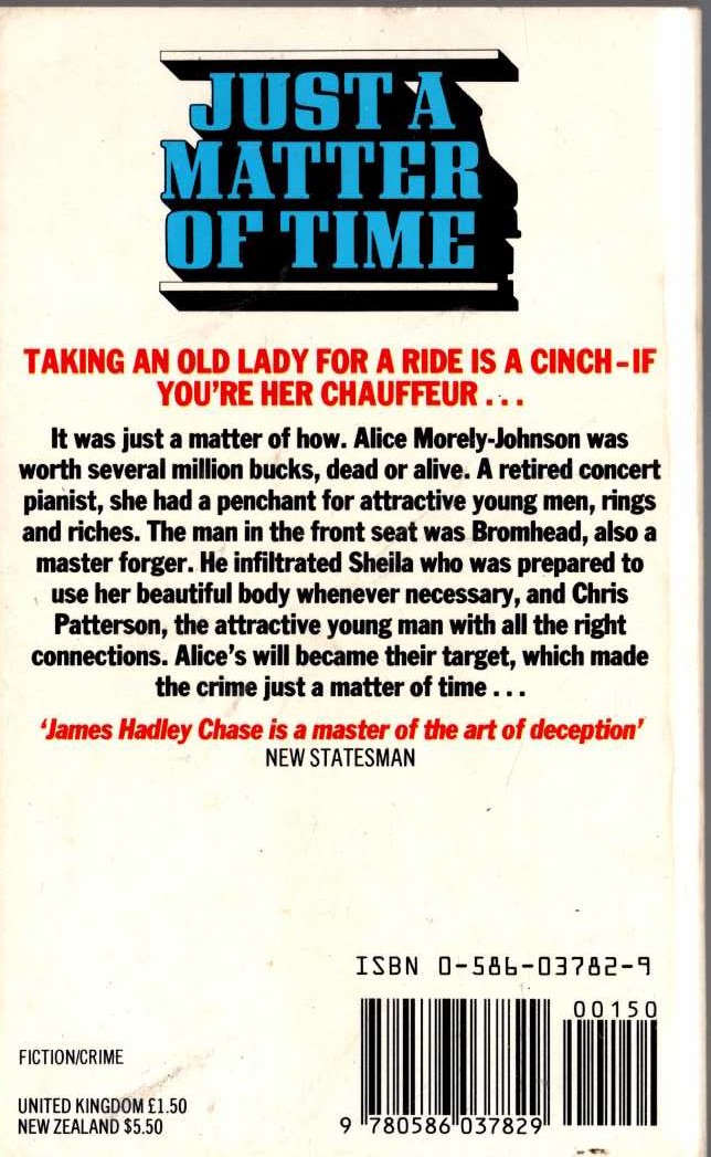 James Hadley Chase  JUST A MATTER OF TIME magnified rear book cover image