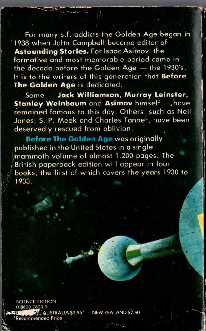 Isaac Asimov (Edits) BEFORE THE GOLDEN AGE 1 magnified rear book cover image