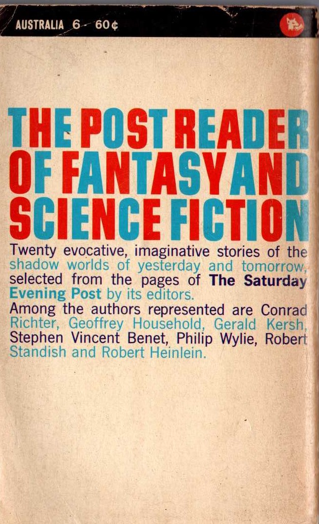 The Saturday Evening Post (edits) THE POST READER OF FNATASY AND SCIENCE FICTION magnified rear book cover image